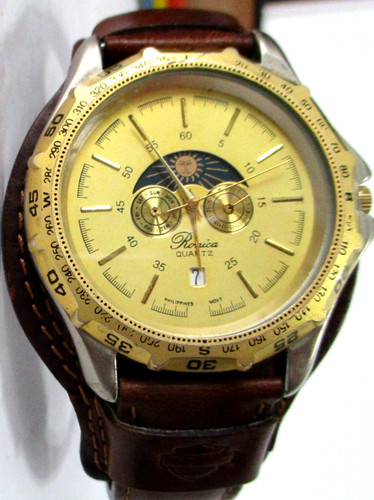 Ronica gold watch sun w/ Harley Davidson leather wristband