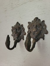 Vintage Brass Wall Hooks Lion Heads Set Of 2 Old World
