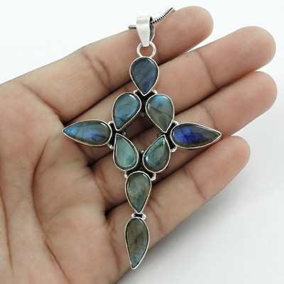 Labradorite Gemstone Wedding Inukshuk Pendant 925 Sterling Silver
