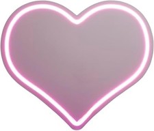 Heart LED Mirror with Pink Neon Glow Border - 13 x 11 Inch