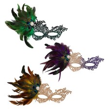 Women's Peacock Feather Lace Rhinestone Half-Face Mask Masquerade Gorgeous Mask