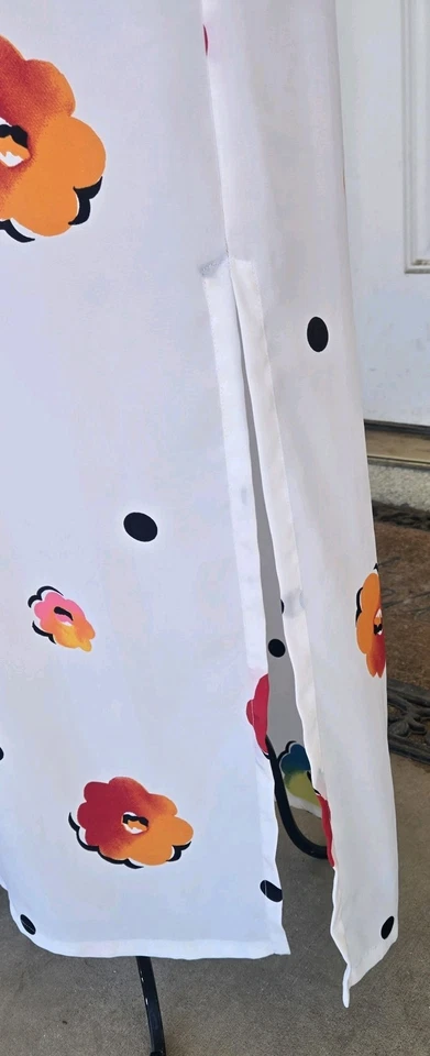 1980-е NATORI Винтажная Ремесленная Одежда для отдыха Белая с Цветочными Маками и Горошками Размер L - Изображение 4 из 4