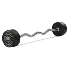Titan Fitness 80 LB Rubber EZ Curl Fixed Barbell, Pre-Loaded Weight Bar