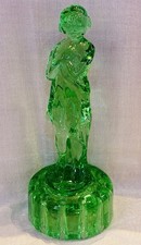 Cambridge Uranium Glass Bashful Charlotte Flower Frog 12”