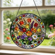 Mama Garden Glass Suncatcher, Botanical Art Window Decor, Mother's Day Gift