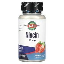 KAL Niacin Strawberry 25 mg  200 Micro Tablets Vegetarian