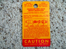1960-1961 Corvette Factory Gm Original Crankcase Vent Valve Hang Tag 3781283 1960-1961 Corvette Factory Gm Original Crankcase Vent Valve Hang Tag 3781283