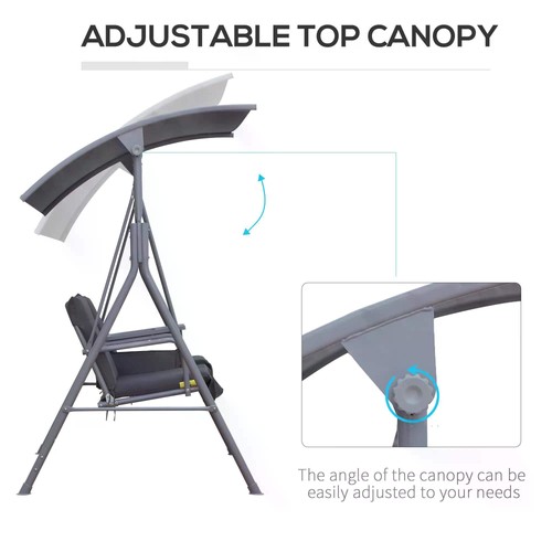 Steel Frame 2-Seater Swing Chair w/ Table Grey - Picture 4 of 6