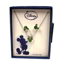 Disney Mickey Mouse Necklace  Earring Stud Set Crystal Base Metal New In Box