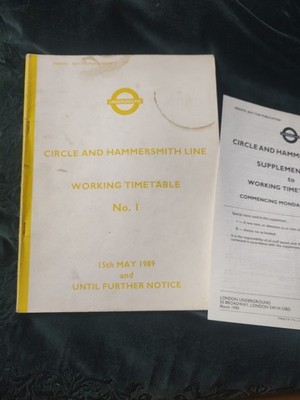 Circle & Hammersmith Line Working Timetable 1989 London Transport Supplement Map