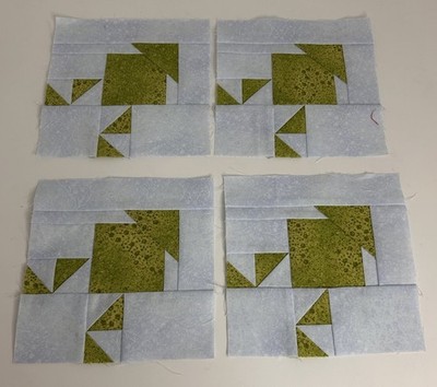 Lot 4 Handmade Quilt Blocks 6.5  Green Blue Pieced Patchwork Unfinished