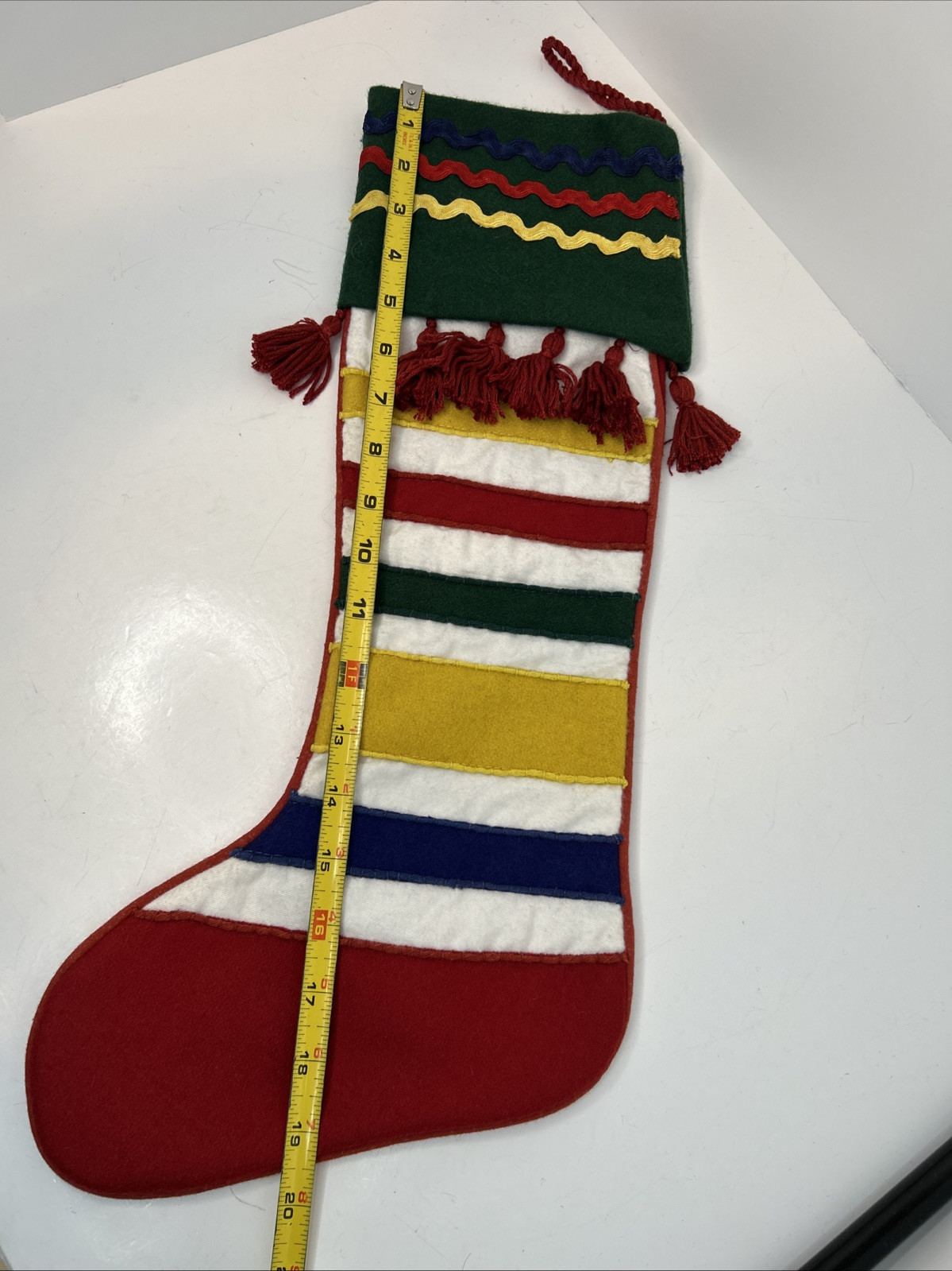 Crate & Barrel 20” Christmas Stocking Tassel with Stripes Rickrack Multicolored 