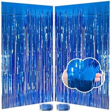 Blue Fringe Backdrop 3.3x8.2ft, Birthday Party Decorations 2 Pack
