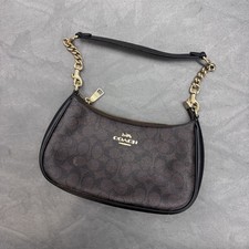 Coach Signature Teri Shoulder Bag Brown Black Leather CV933