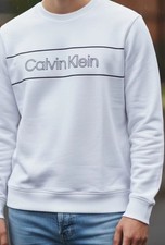 Calvin Klein Mens Long Sleeve Brilliant White Pullover Sweater Classic MEDIUM