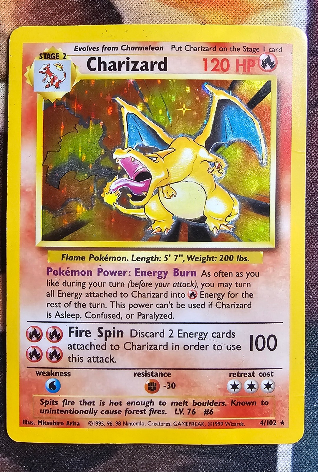 Pokemon TCG Base Set CHARIZARD 4/102 - Vintage - Heavily Played