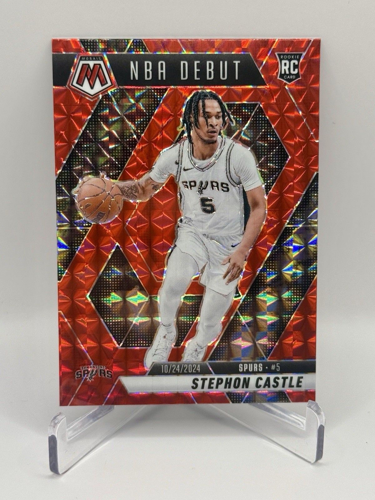 2024-25 Mosaic Basketball Stephon Castle RC NBA Debut Red Mosiac Prizm