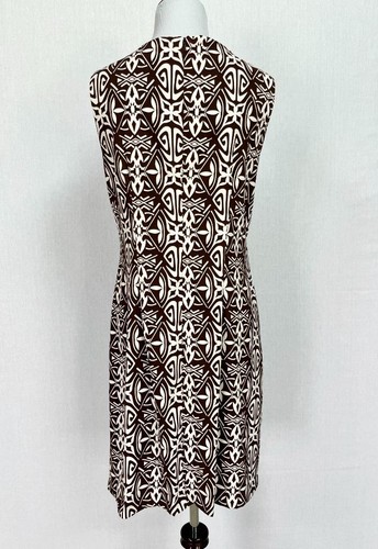 AB Studio Dress Size 14 Brown Ivory Geometric A-Line Sleeveless Stretch New - Picture 4 of 7