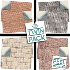 Dolls House 1:12 SELF ADHESIVE TWIN PACK Wallpaper For Exterior Walls & Paving