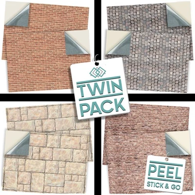 Dolls House 1:12 SELF ADHESIVE TWIN PACK Wallpaper For Exterior Walls & Paving - Image 1 of 4