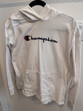 Champion Women s White Jersey Pullover Hoodie Logo Kangaroo Pocket Size M