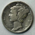 1930 S Mercury Dime 90% Silver Circulated Good G / Very Good VG