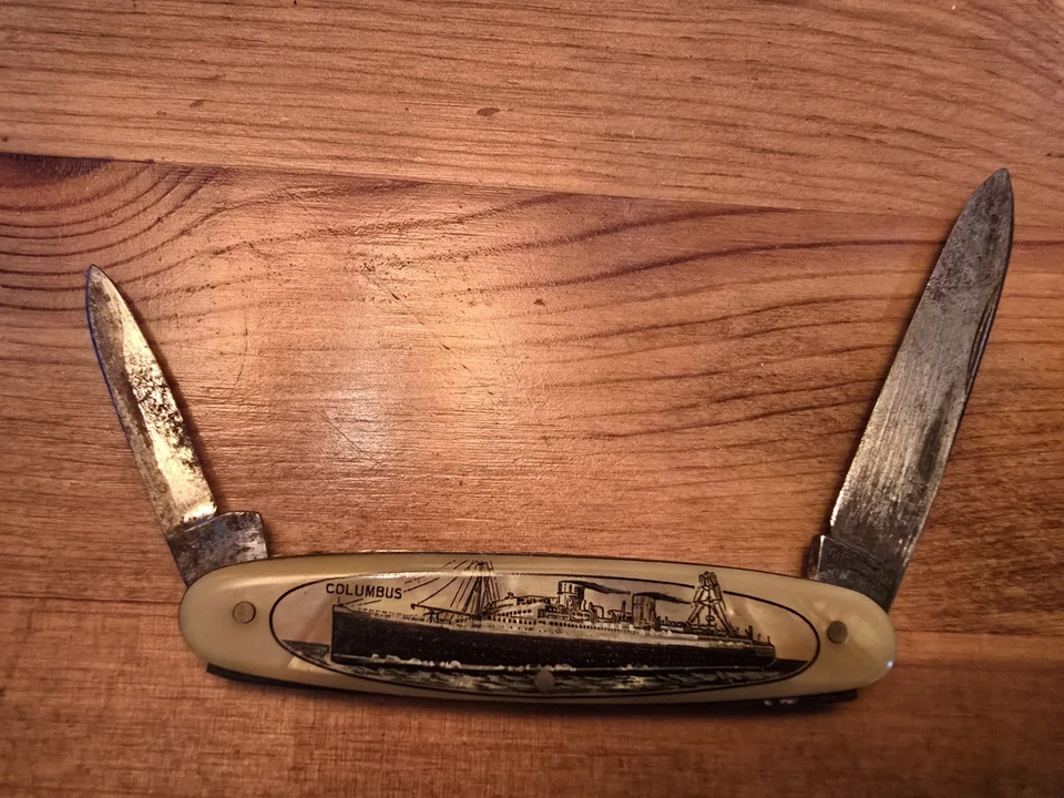 Antique Guss Stahl Solingen Germany Pocket Knife SS Columbus WWII Steam Ship - Image 2 of 4