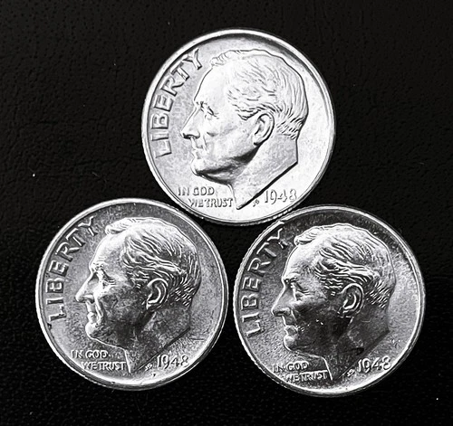 1948 P-D-S 10c SILVER Roosevelt Dimes, BU, Year Set.     (R197)