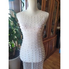 Pearl Embellished Mesh Maxi Dress Party Clubwear See Through Elegant
