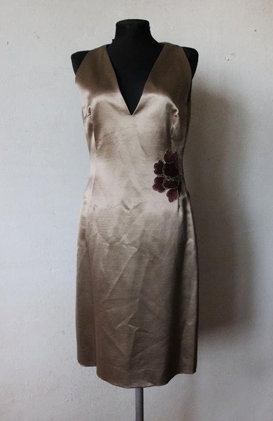 Damen Akris Kleid Braun Seide Wolle 36