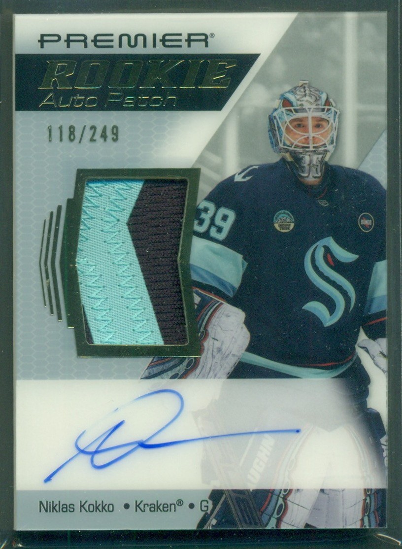 2025-26 Upper Deck PREMIER Rookie Auto Patch NIKLAS KOKKO RC 118/249 Kraken