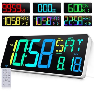 Large Digital Wall Clock Timer 13.5'' Large Display Available In 11 Color Mode...