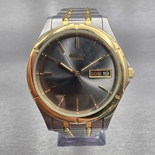 Seiko Watch Men 35mm Gray Dial Two Tone Daydate Round 7N43-6A09 New Battery VTG