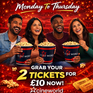 2 entradas de cine Cineworld por solo £10 - cualquier ubicación, válidas de lunes a jueves