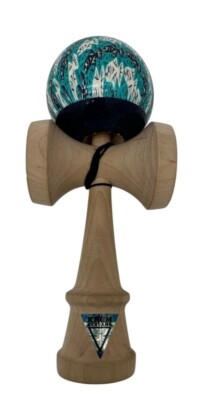 Krom Kendama Teal & Natural Wood Toy Skill Game With Limited Engraved Design