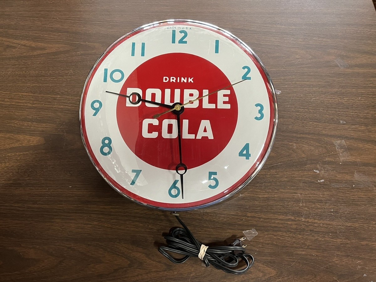 Vintage 1950's Retro Double Cola Advertising Bubble Glass Clock