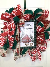 Wieniec bożonarodzeniowy Czerwony Biały Zimowe wakacje Stodoła Dekoracja drzwi