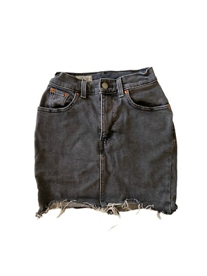 Levis Strauss Cut Off Denim Skirt Black Stretch Slim Fit Womens