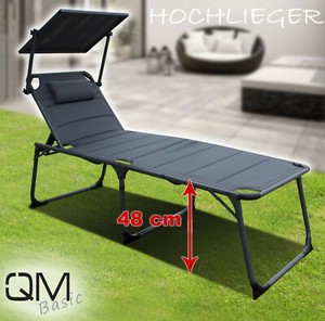 Qmbasic Xxl Sonnenliege Klappbar 48 Cm Hoch Gepolstert Sonnendach Alu Liegestuhl Ebay