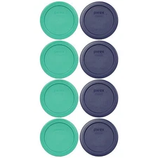 Four Pyrex 7202-PC 4" Blue 1 Cup & Four 7202-PC Green 1 Cup Lids 4PK New