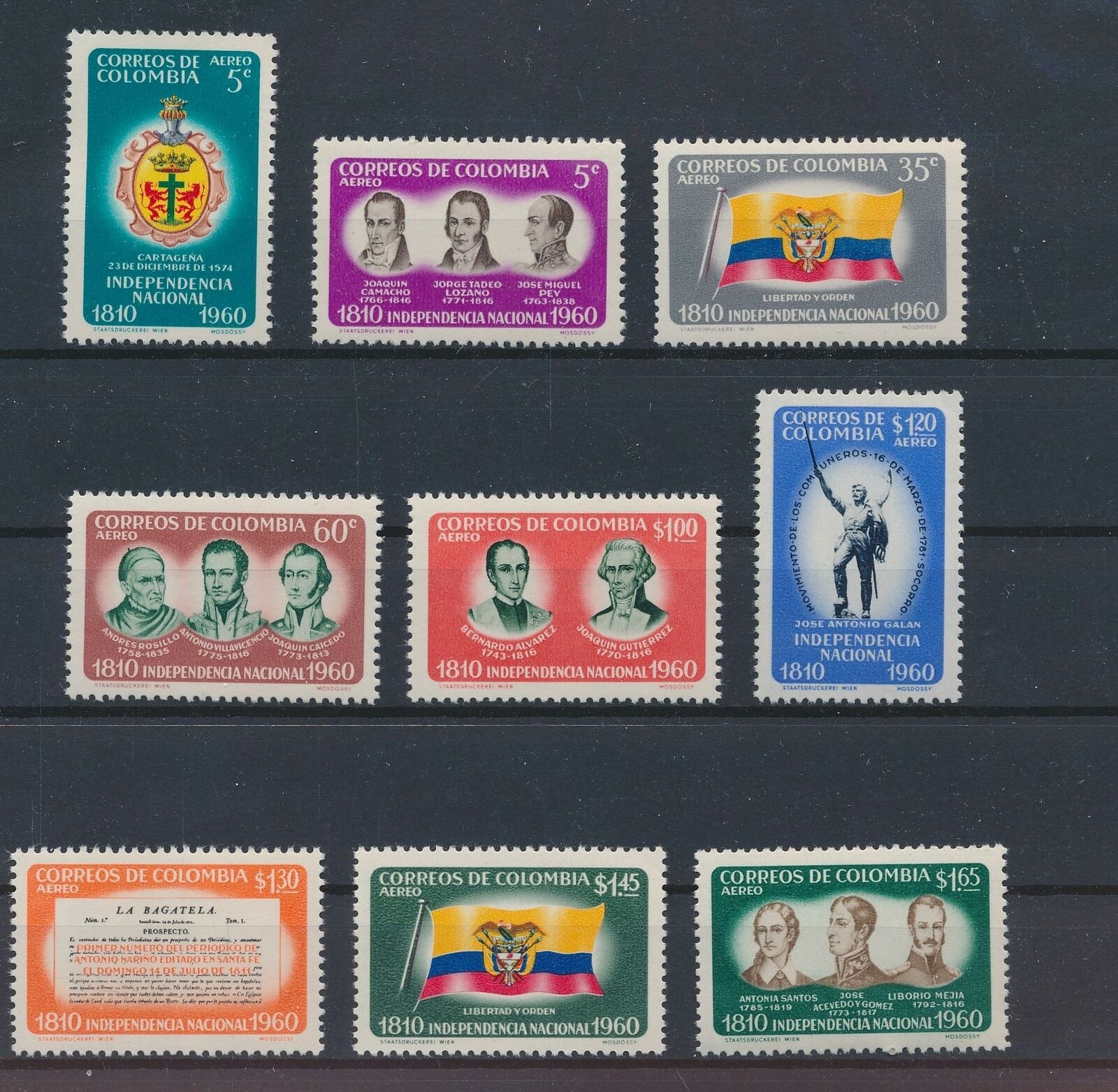 LP43727 Colombia independence historical figures fine lot MNH