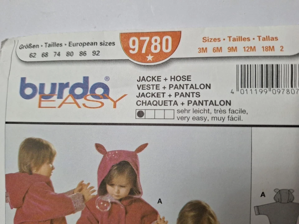 Jacket Hooded Pants Boys Girls 3M 6M 9M 12M 18M 2 Burda 9780 Sewing Pattern Easy - Image 4 of 4