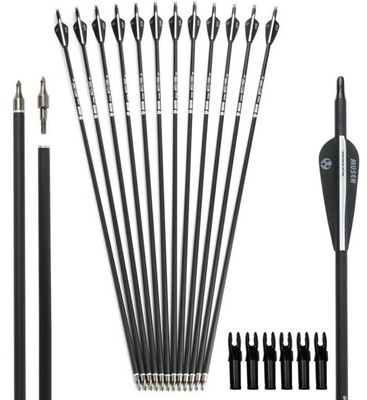 Musen 28''/30'' Carbon Archery Arrows, Shaft Spine 500 with Removable Tips, GPI...