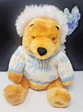WINNIE THE POOH Plush Disney Store EXCLUSIVE 13" Bear White Blue Sweater Snow