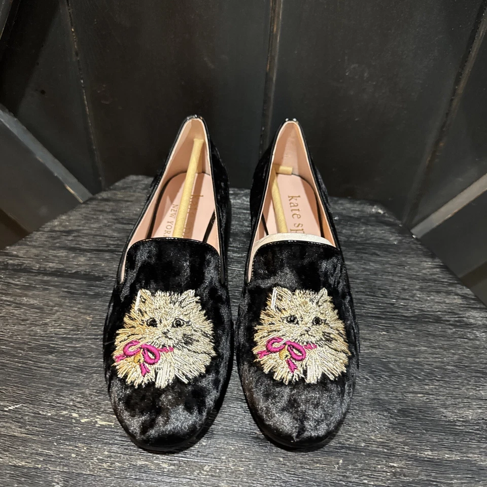 Mocassim Kate Spade New York Whiskers preto camurça bordado tamanho 9,5 novo na caixa - Imagem 3 de 4