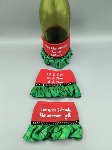 GANZ - Holiday Wine Bottle Covers (3) Christmas Skirt With Quote's Lot - Picture 2 of 7