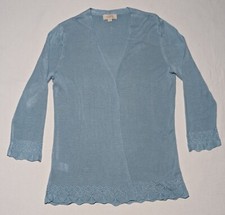 LOFT Outlet Light Blue Light Knit Lace Edging Cardigan Size Small