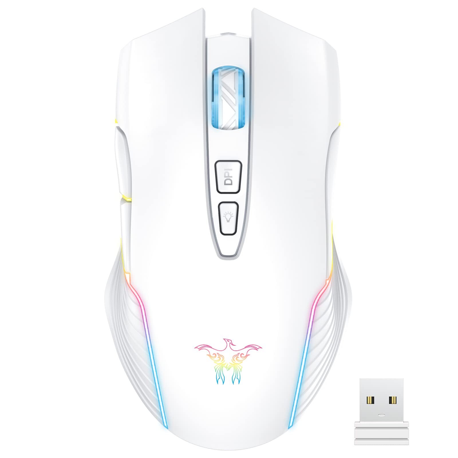 PHNIXGAM Ergonomic RGB Wireless Gaming Mouse with Rechargeable Battery