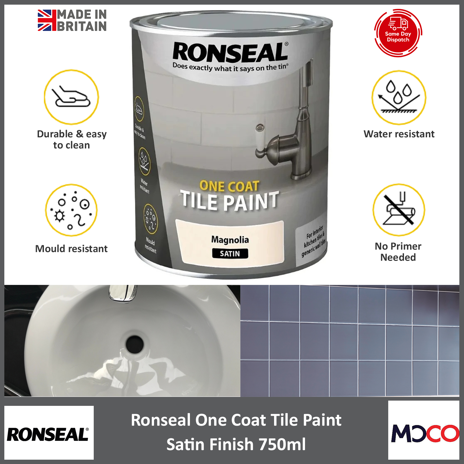 Ronseal One Coat Tile Paint Ceramic For Interior Kitchen Bathroom Satin 750ml eBay
