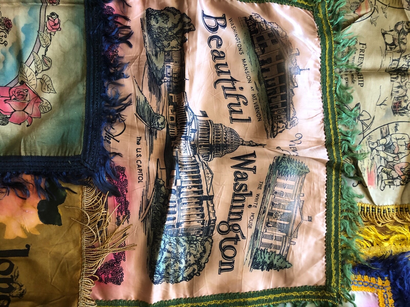 13 vintage fringed souvenir pillow covers vibrant colors LOT instant